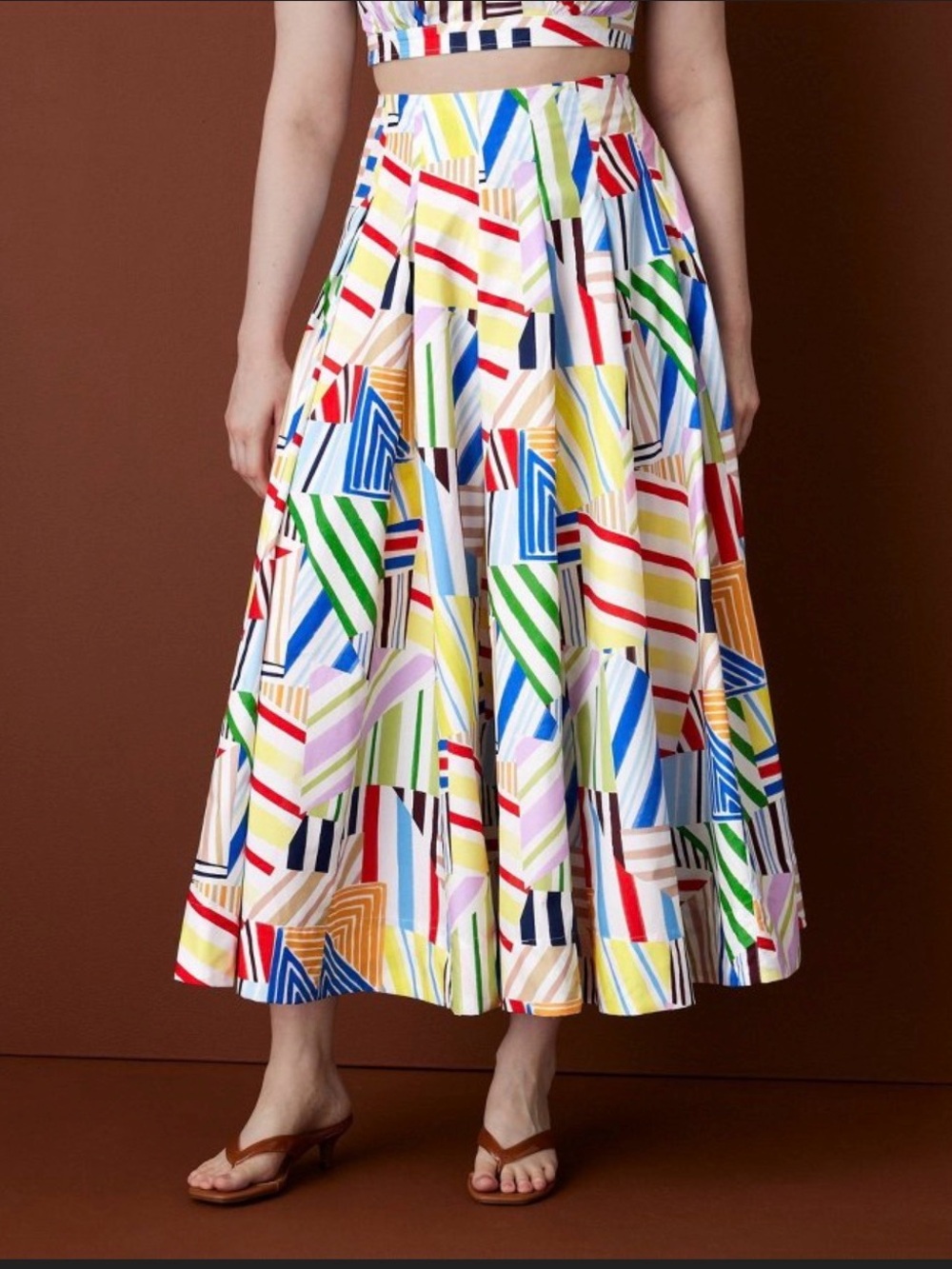 Rosie Assoulin Pleated Poplin Madras Midi Skirt